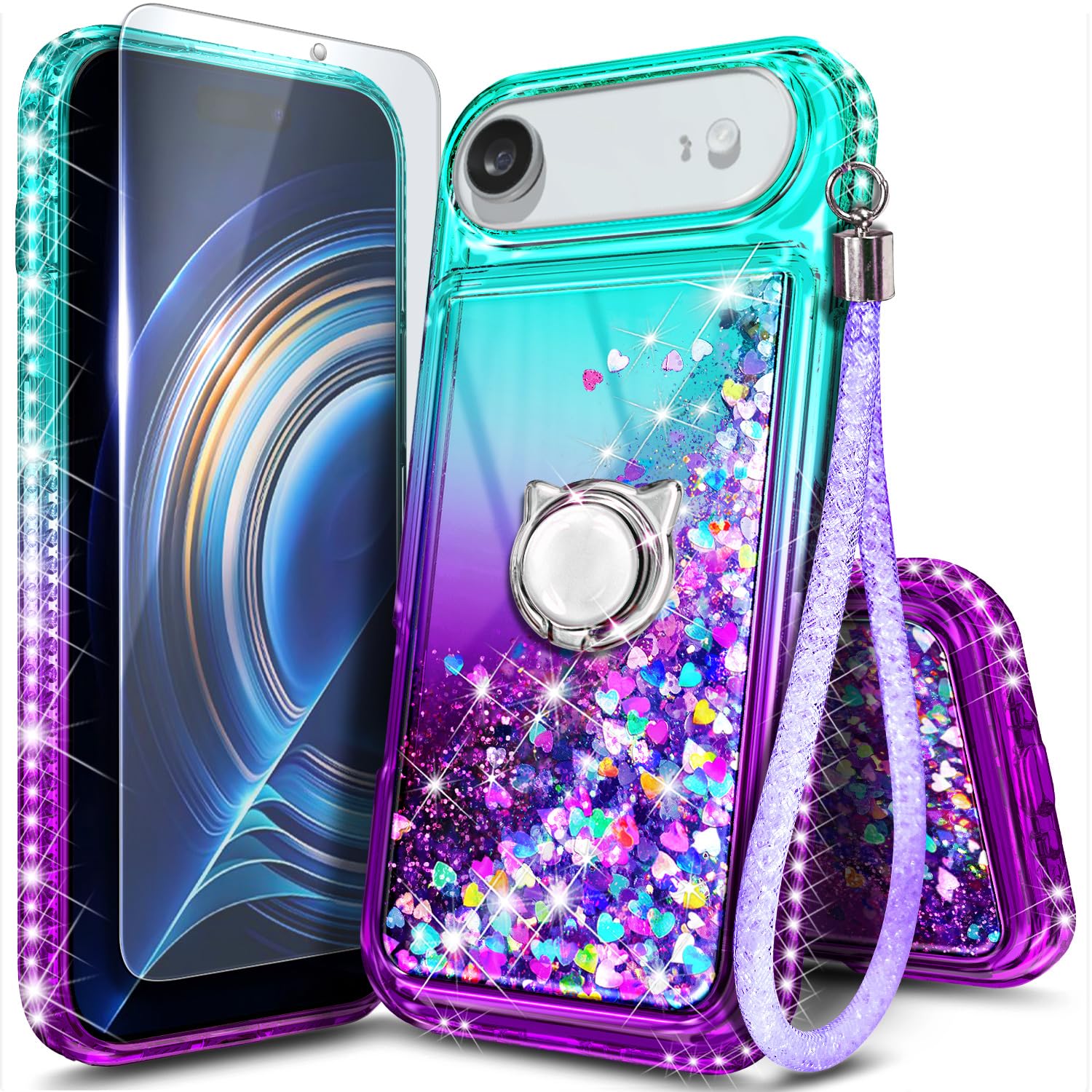 NGB Designed for iPhone Air Case, Cute Liquid Glitter Aqua/Purple