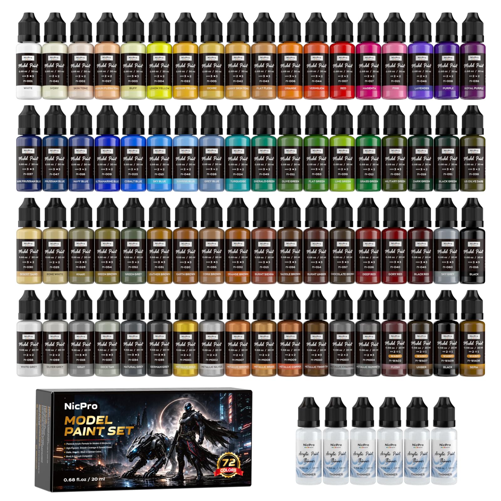 Nicpro 72 Colors Model Paint Set, 20ml Ready to Use Modeling Acrylic Paints