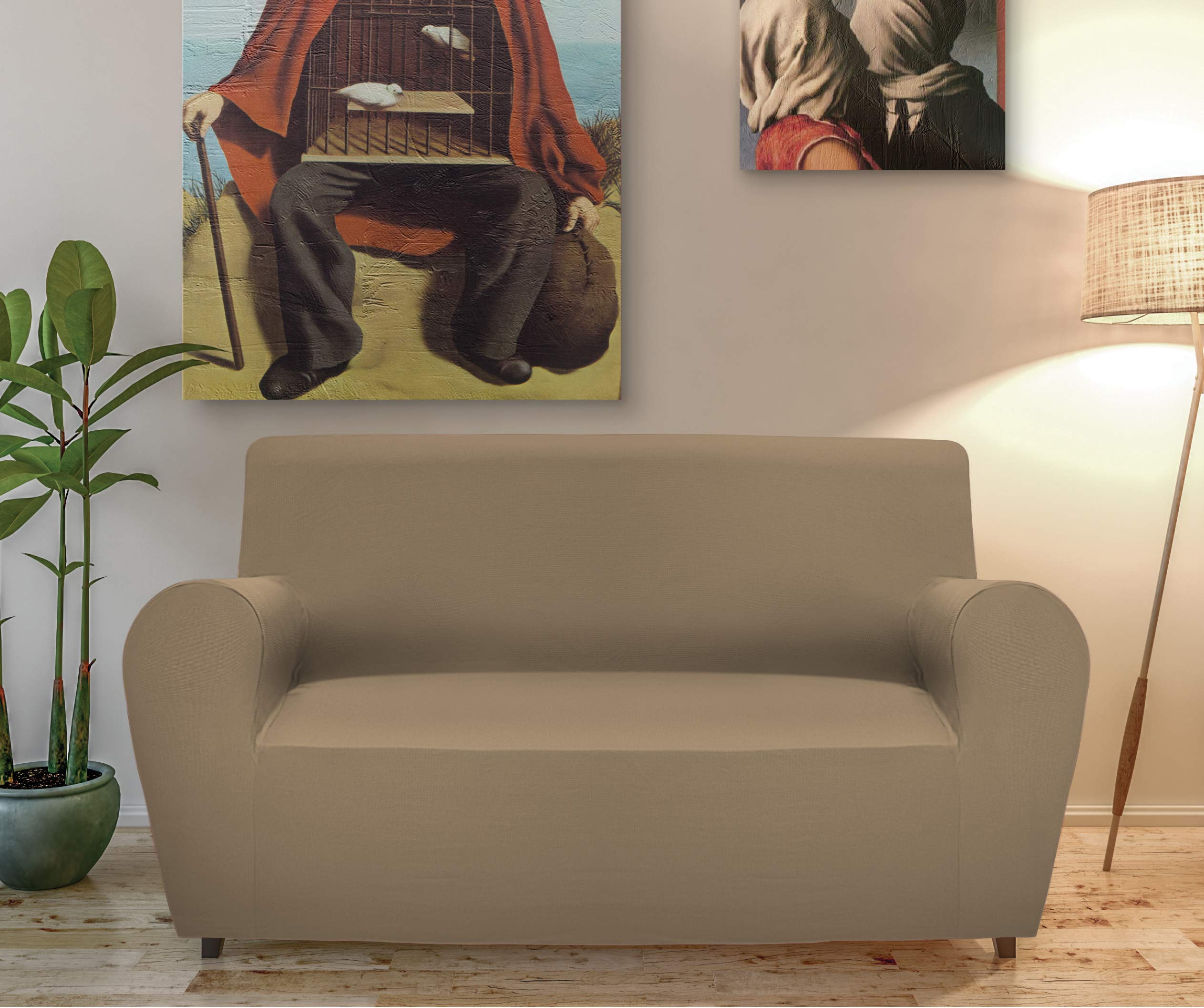 GEMITEX Magic 2 Seater Sofa Cover in Solid Fabric and Elastic Polyester COPRIDIVANO 2 POSTI CON SCHIENALE FINO A 180 CM taupe - Image 2