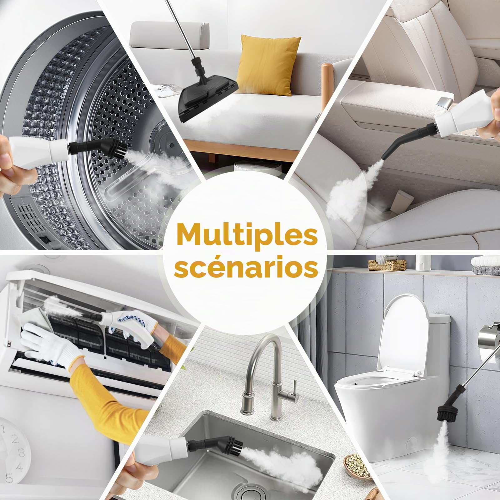 Nettoyeur Vapeur Portable 2500W avec écran Digital, Pression 3.0 BAR. Réservoir de 1100ml et 9 Accessoires pour Sols, Cuisines, Salles de Bain, Voitures et Carrelages