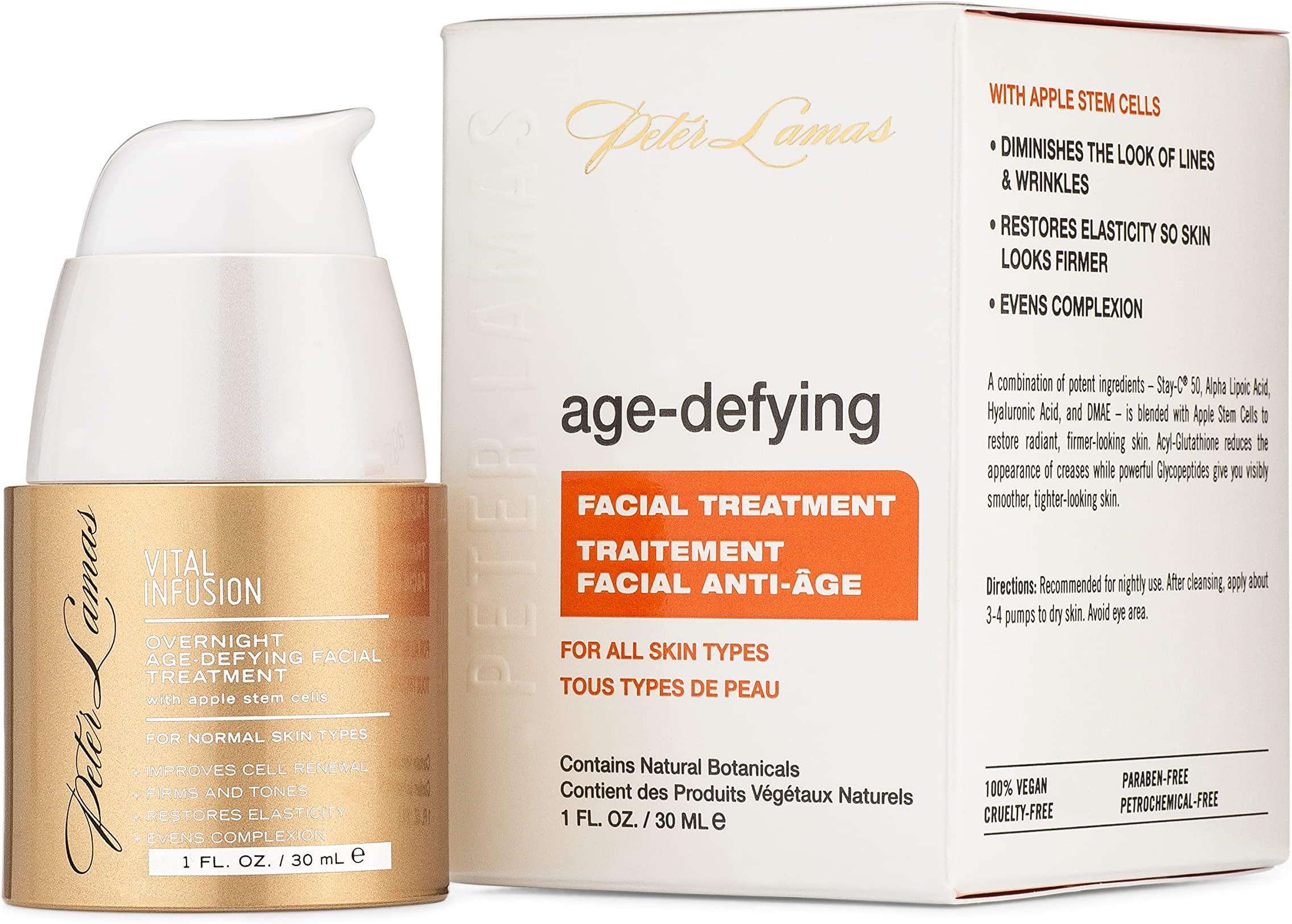 Peter Lamas Overnight Age-Defying Facial Treatment | Improve Cell Renewal, Helps Wrinkles, Moisturizes and Firms Skin | Apple Stem Cells and DMAE | Vegan, Paraben and Sulfate-Free