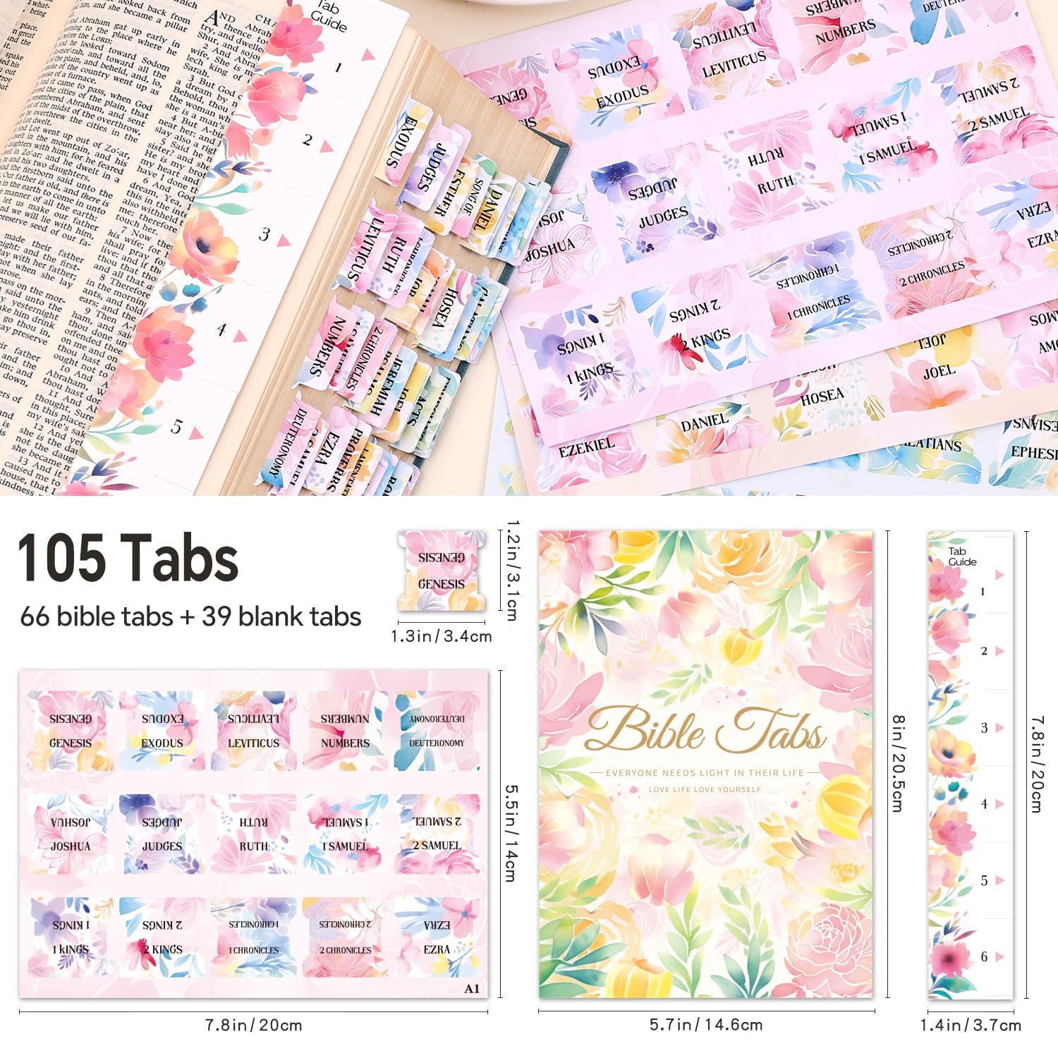 Bible Tabs for Women 66 Large Print Laminated Bibles Chapters Index Tabs and 39 Blank Dividers Sticky Labels — view 2