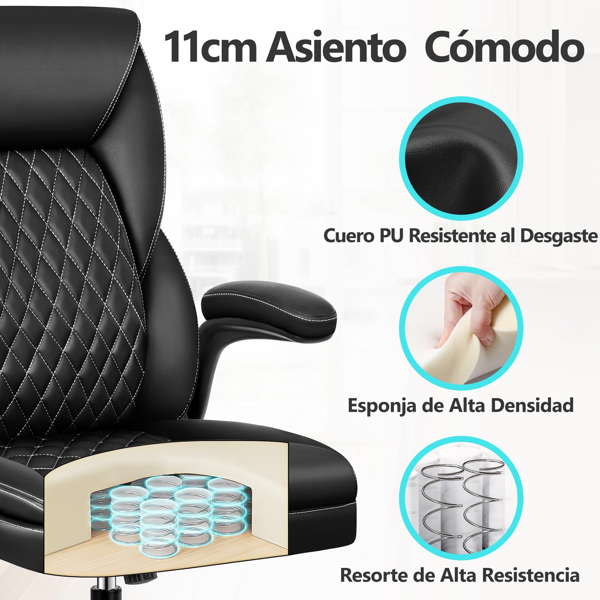 Silla de Oficina Ergonómica Piel Sintética Ajustable Giratoria 136 kg Negro