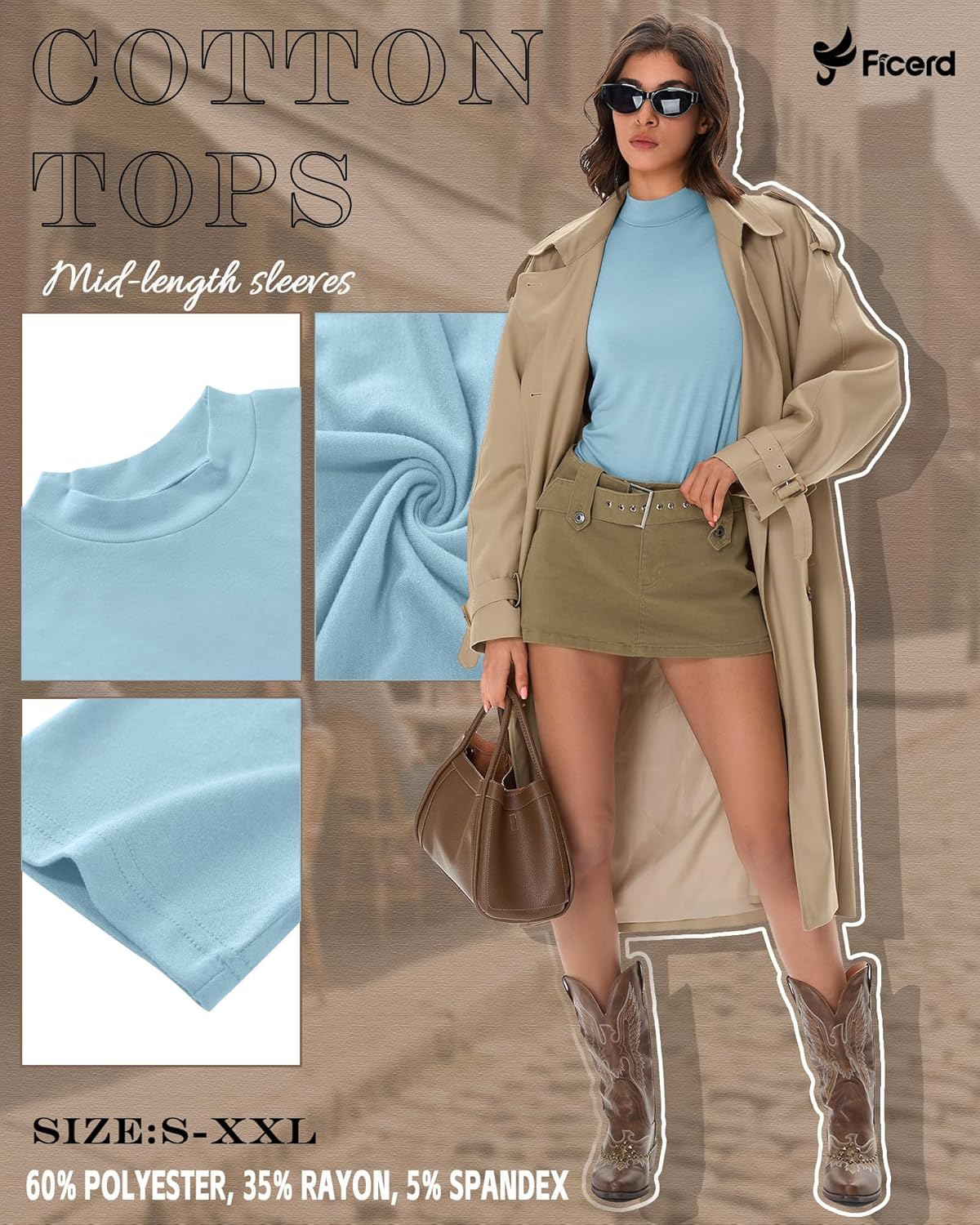 Ficerd 3 Pack Women's Mock Turtleneck T-Shirts 1/2 Half Sleeve Dressy Casual Tunic Tops Slim Fit Summer Basic Tee Shirts 2026 - Image 5