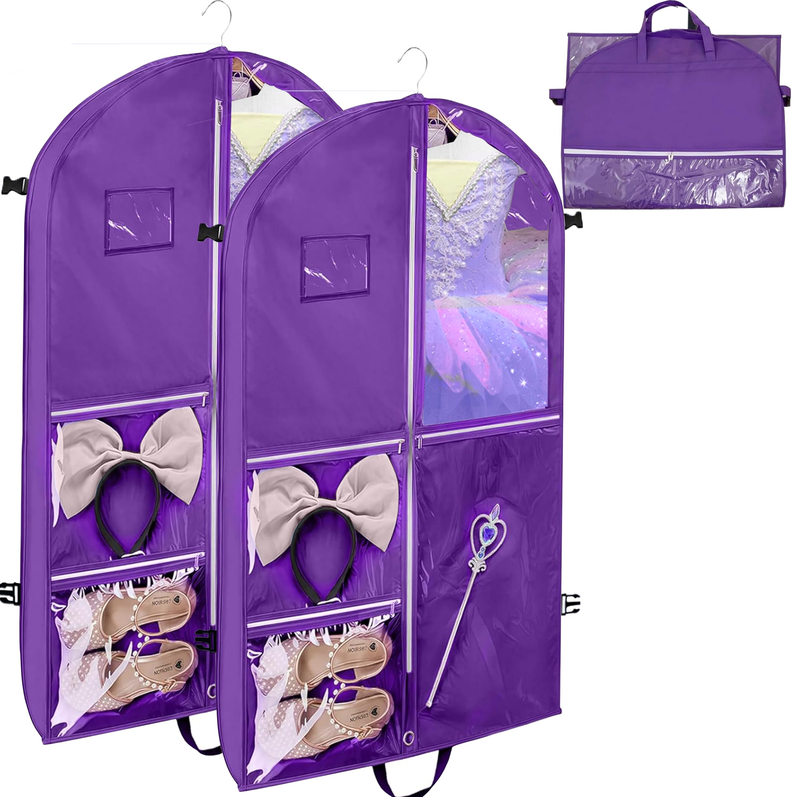 Sac de costume de danse 101cm lot de 2 housses pliables avec 3 poches zippées et porte-nom