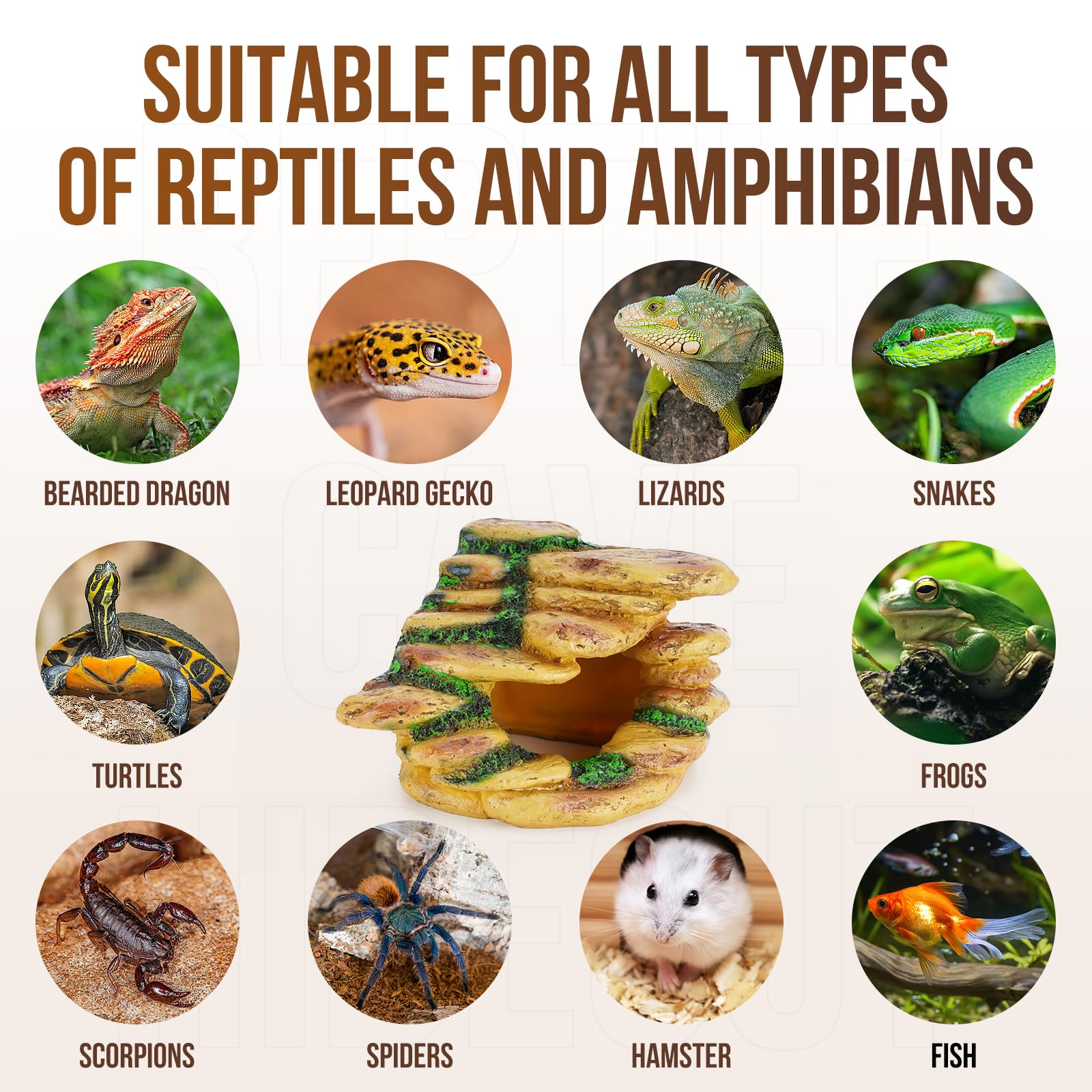 Reptile Cave Hideout Habitat, Great for Bearded Dragons, Leopard Geckos, Lizards, Turtles, Snakes, Frogs, Scorpions, Spiders and Other Reptiles, Amphibians (B - Medium) — view 6