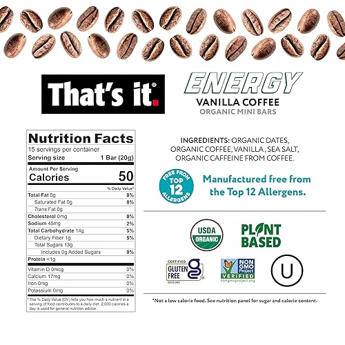 Miniatura 3 de That's it. Organic Energy Coffee Mini Bars - Vainilla, paquete de 15, 0.7 onzas