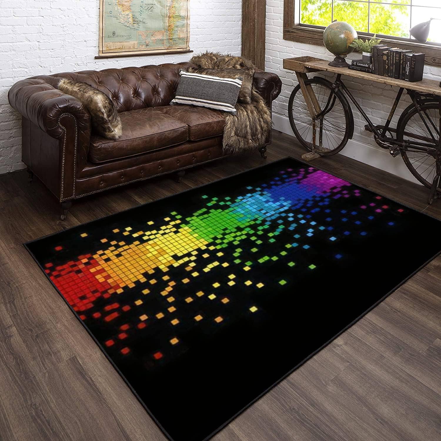 Tapis géométrique 3D pour masquer l'usure des sols de chambre et salon