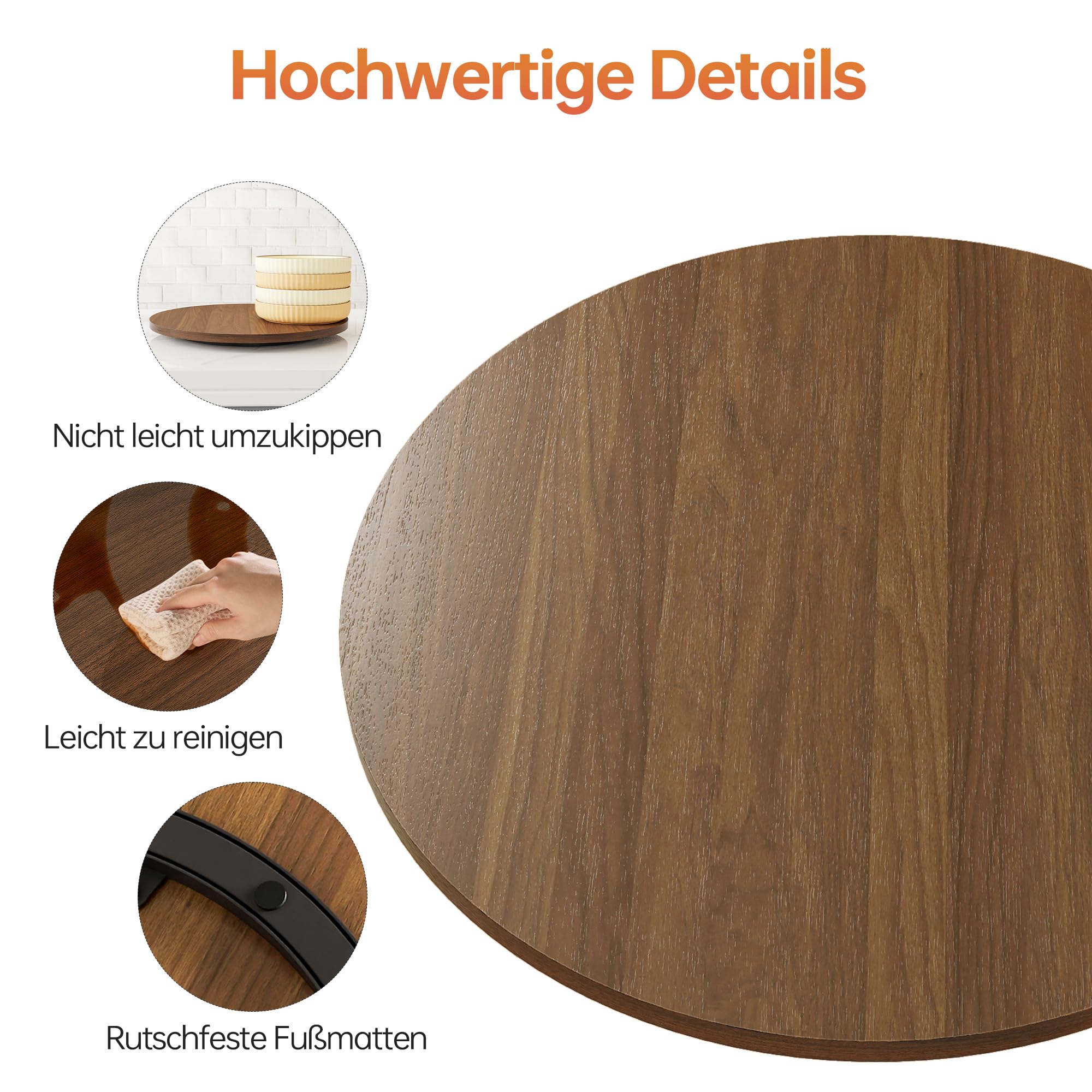 60 cm große Lazy Susan aus Nussbaumholz – Massivholz-Drehtablett für Käse-, Dessert-, Kuchen-, Snack- und Obstplatten – Drehservice für Esstisch, Küchenarbeitsfläche und Partybuffet
