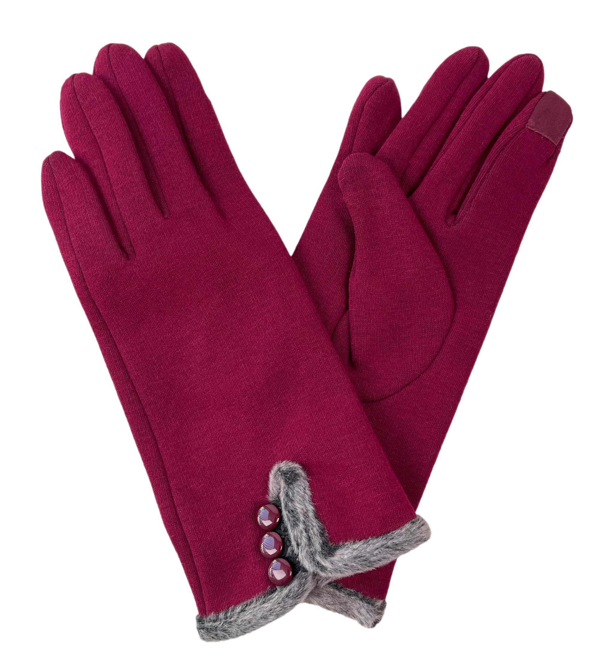 Itzu Women's Maroon Cotton Gloves Faux Fur Touch Screen Compatible Thermal Fleece Lined Black (Phones, Tablets, More) (Maroon)