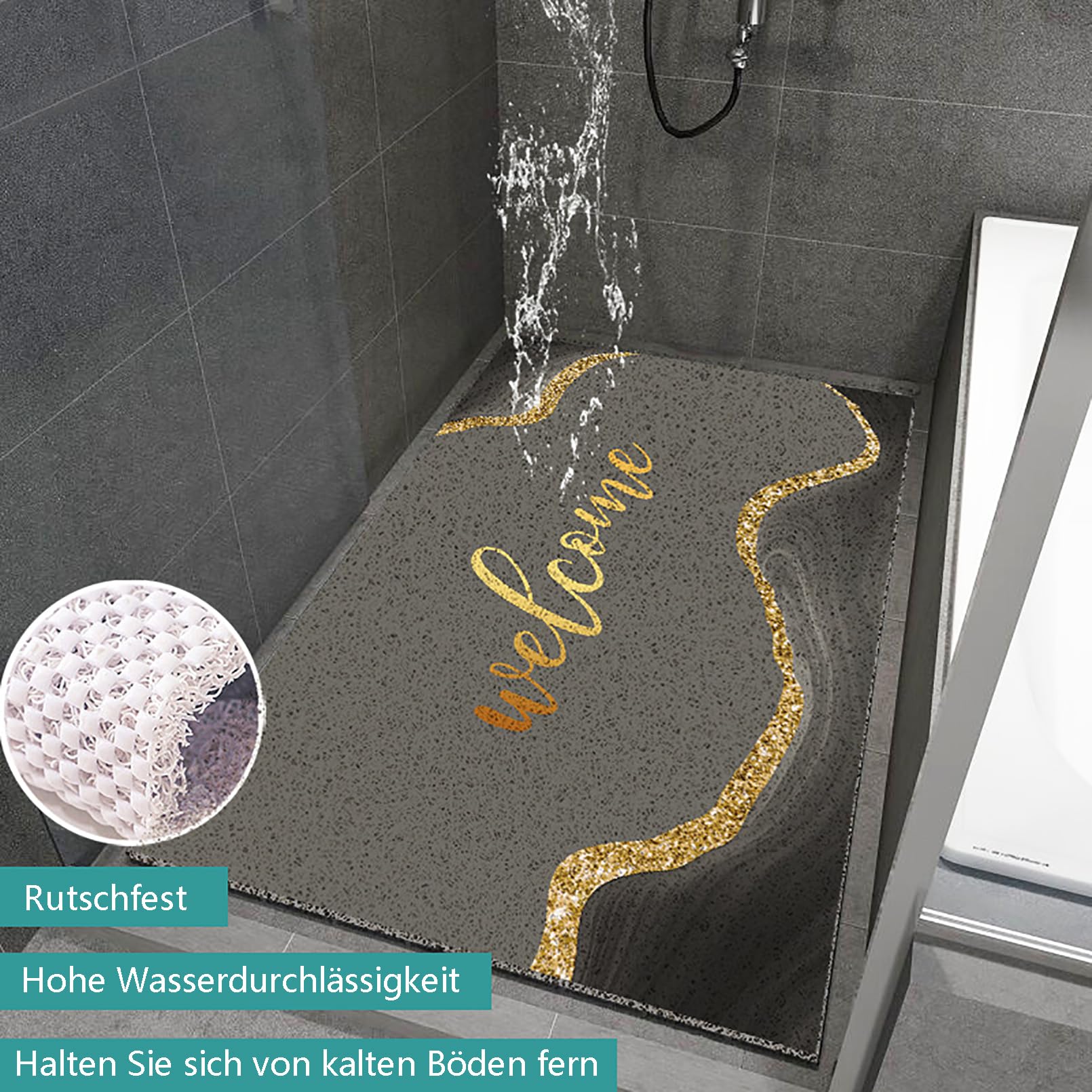 Alfombra Antideslizante Ducha 100x100 cm Alfombra Ducha Antideslizante Patrón de mármol Alfombrilla Ducha Antideslizante PVC Suave y cómodo，Alta Permeabilidad al Agua