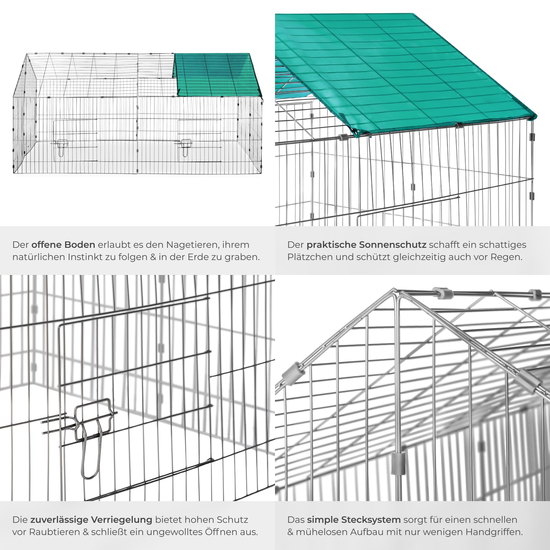 tectake® Freilaufgehege Kaninchen, Hasenstall draußen, Meerschweinchen Käfig, Laufgitter mit Sonnenschutz, Hasenkäfig, Steckzaun, Kleintierkäfig, Meerschweinchen Gehege, 180 x 75 x 75 cm - grün