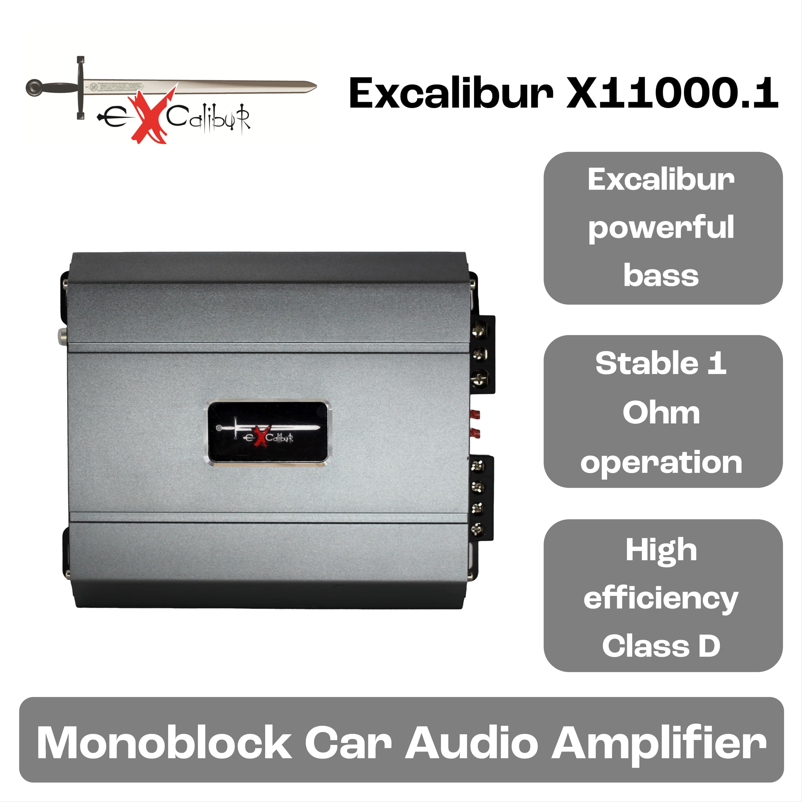Excalibur X11000.1 Mono Amplificatore Auto Subwoofer Monocanale 1500W, Bass Boost 0-12 dB, Crossover HPF-Full-LPF, Potenza 4Ω 420W, 2Ω 720W, 1Ω 1000W, Nuova Serie 2025, Installazione Facile