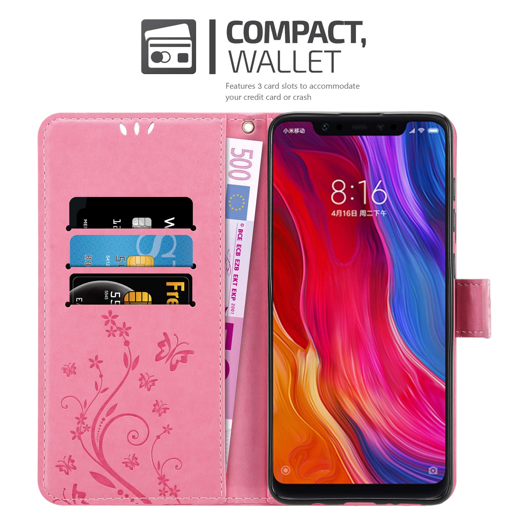Cadorabo Custodia Libro per Xiaomi 8 in ROSA FIORE - in Design di Fiore