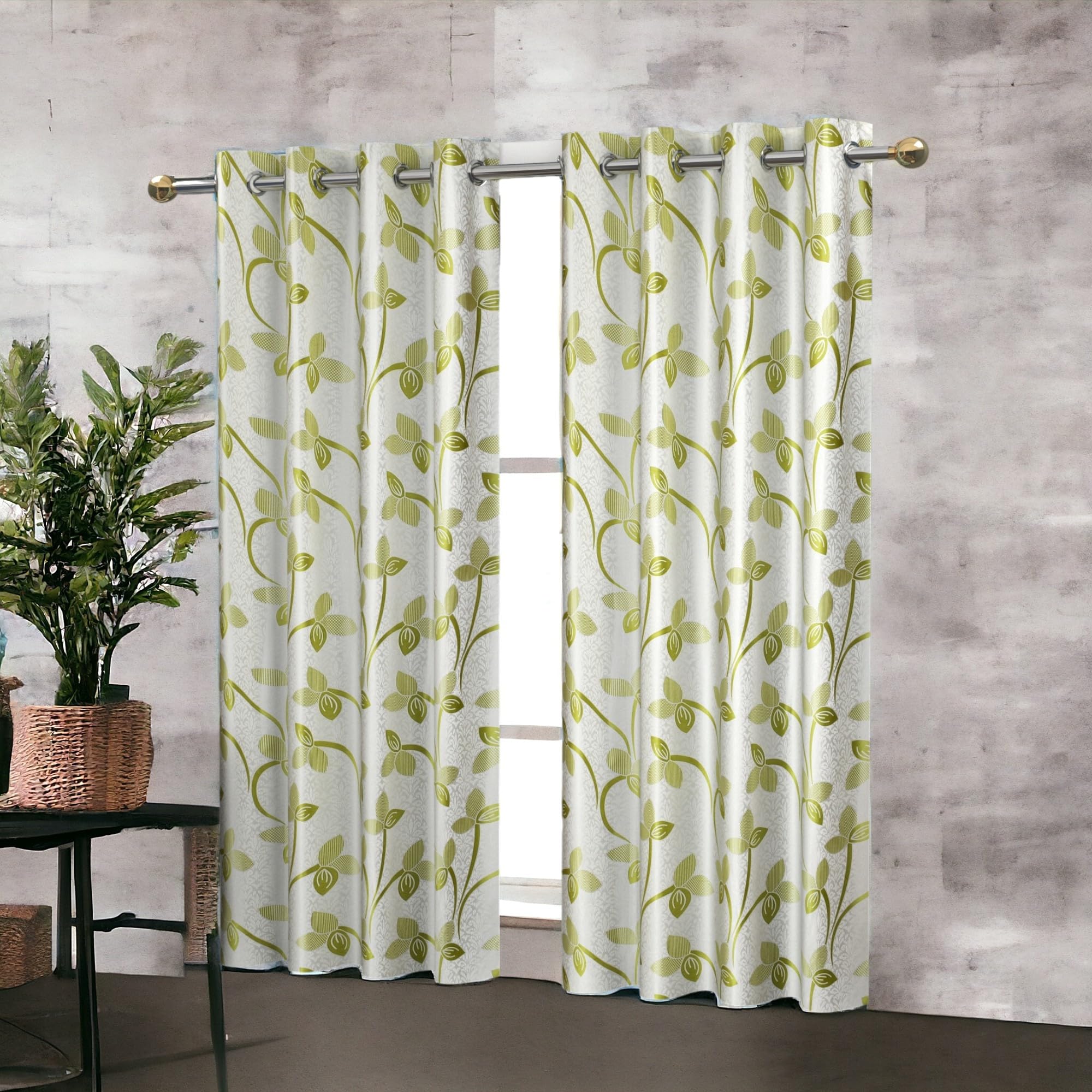 Goycors Premium Polyester Window Curtains 5 Feet Long (Set Of 2, Green, 4 Feet X 5 Feet, Washable),Floral,Grommet Curtains - Light-Filtering-image-17