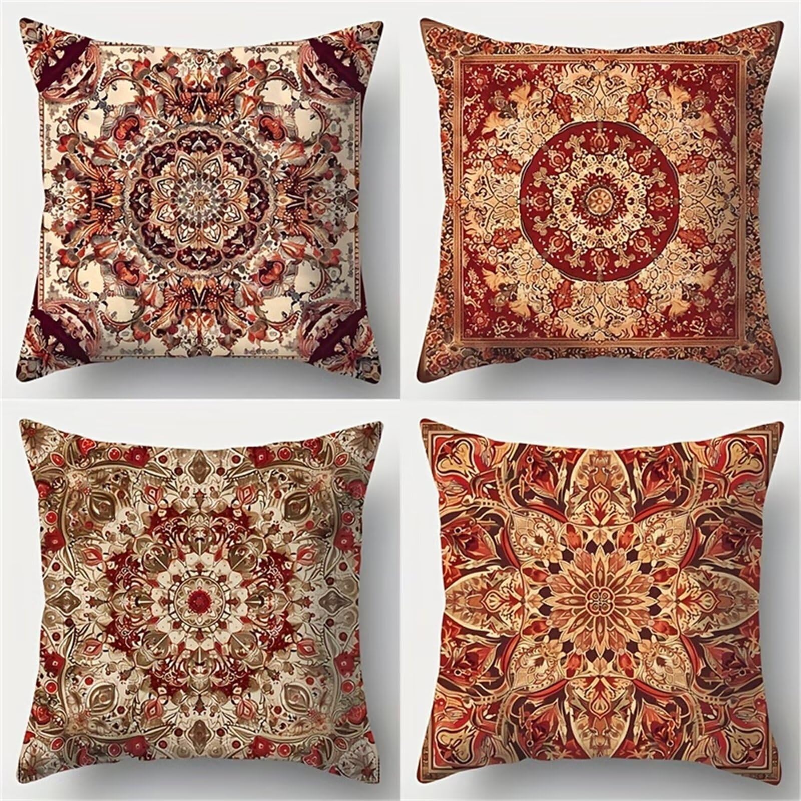 QiHon Cushion Covers 60x60 cm Set of 4 Abstract Bohemian Linen Square Pillow Cases 24x24 inch Modern Decorative Throw Pillow Covers for Sofa Couch Bedroom Home Office with Invisible Zipper