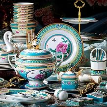 Luxury Ceramic Tableware Set, 74 Pieces of Bone China Tableware, Rose Gold Outline Tableware, Home Banquet Tableware, Gift Tableware Set