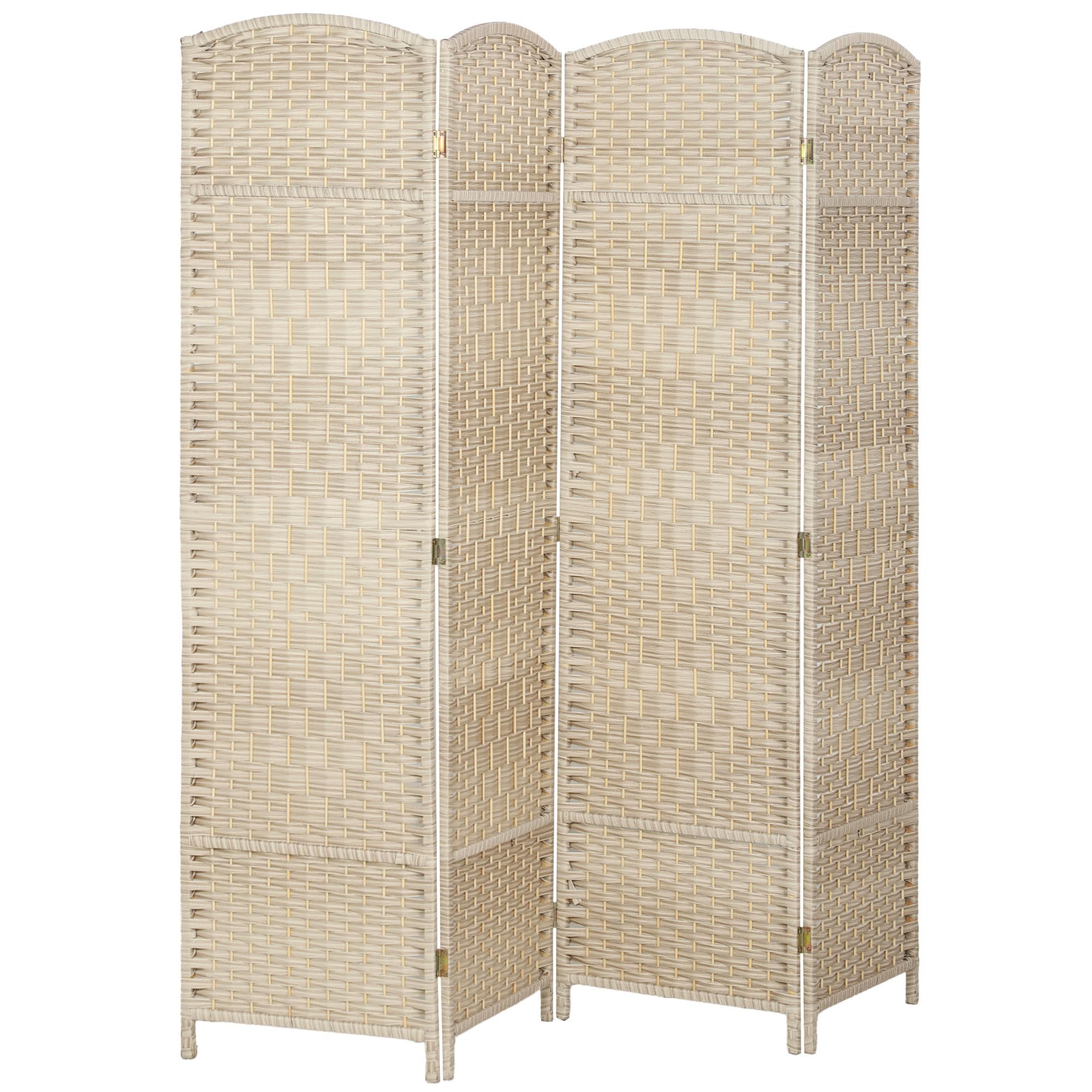 HOMCOM 4 Panel Room Divider 6 Ft Privacy Screen Hand-Woven Washed Oak
