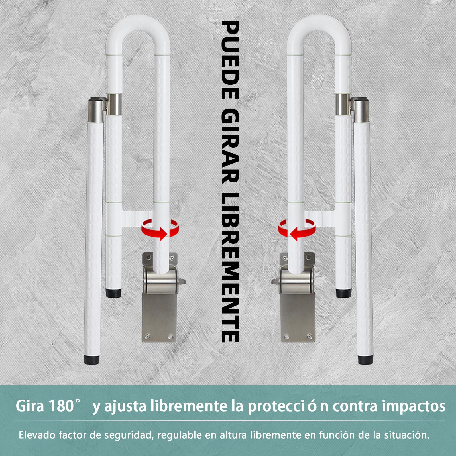 Pasamanos para el cuidado del inodoro, pasamanos de baño, antideslizantes, antiinclinación, sin electricidad estática, mango luminoso, rodamiento de 300 kg (Blanco, 60cm con patas)
