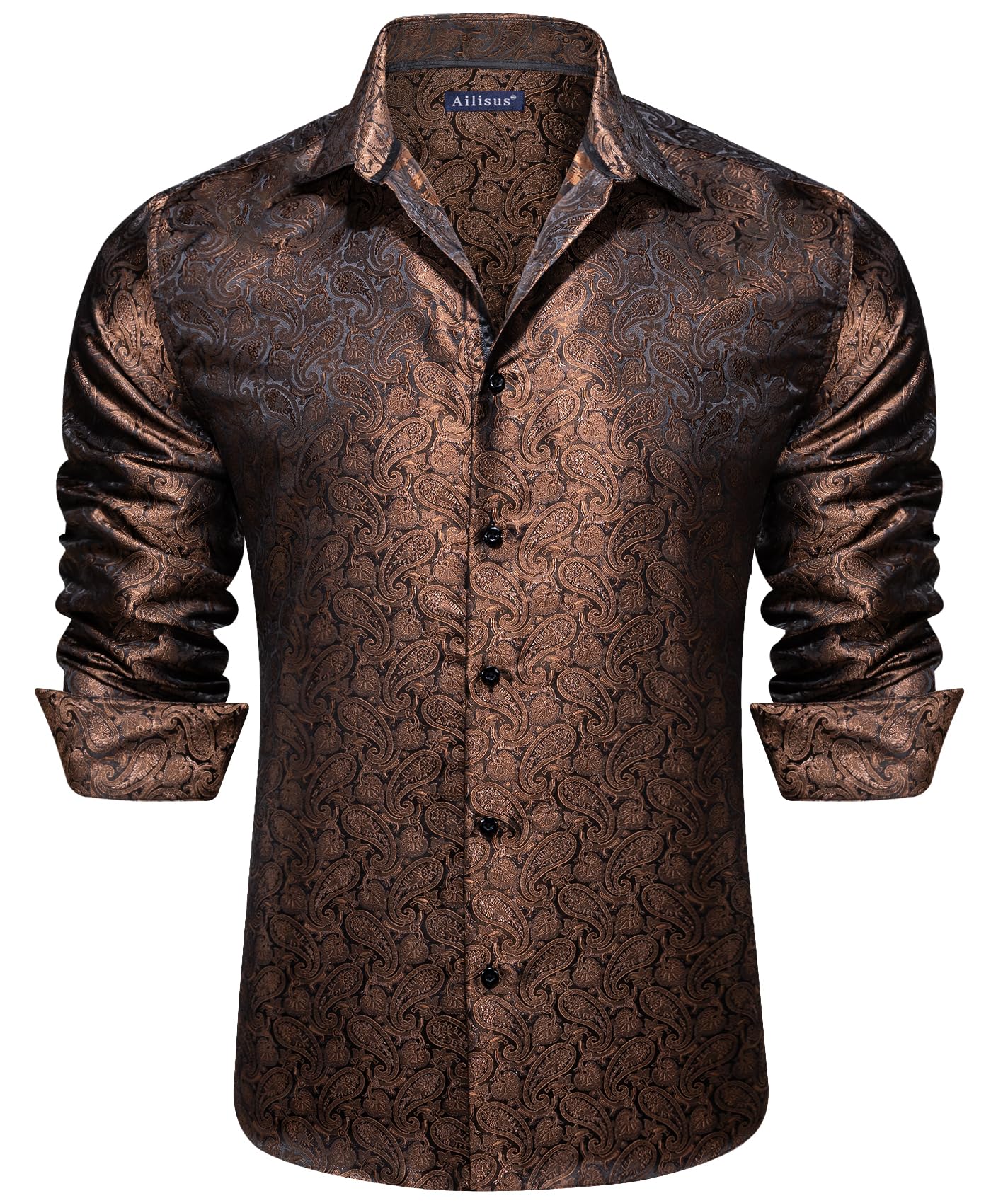 Camicie da uomo con motivo cachemire floreale, a maniche lunghe, con bottoni, vintage, in seta, per feste di nozze, abbigliamento casual