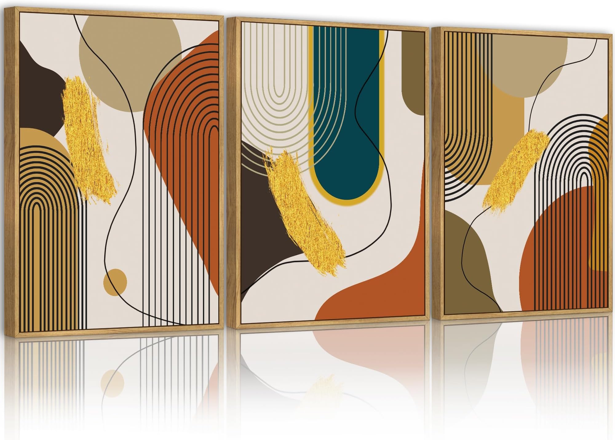 PHOPAGO Boho Abstract Framed Wall Art Modern Minimalist Luxury Gold Line Artwork Kitchen Dining Room Decor 11x14in Natural Framed