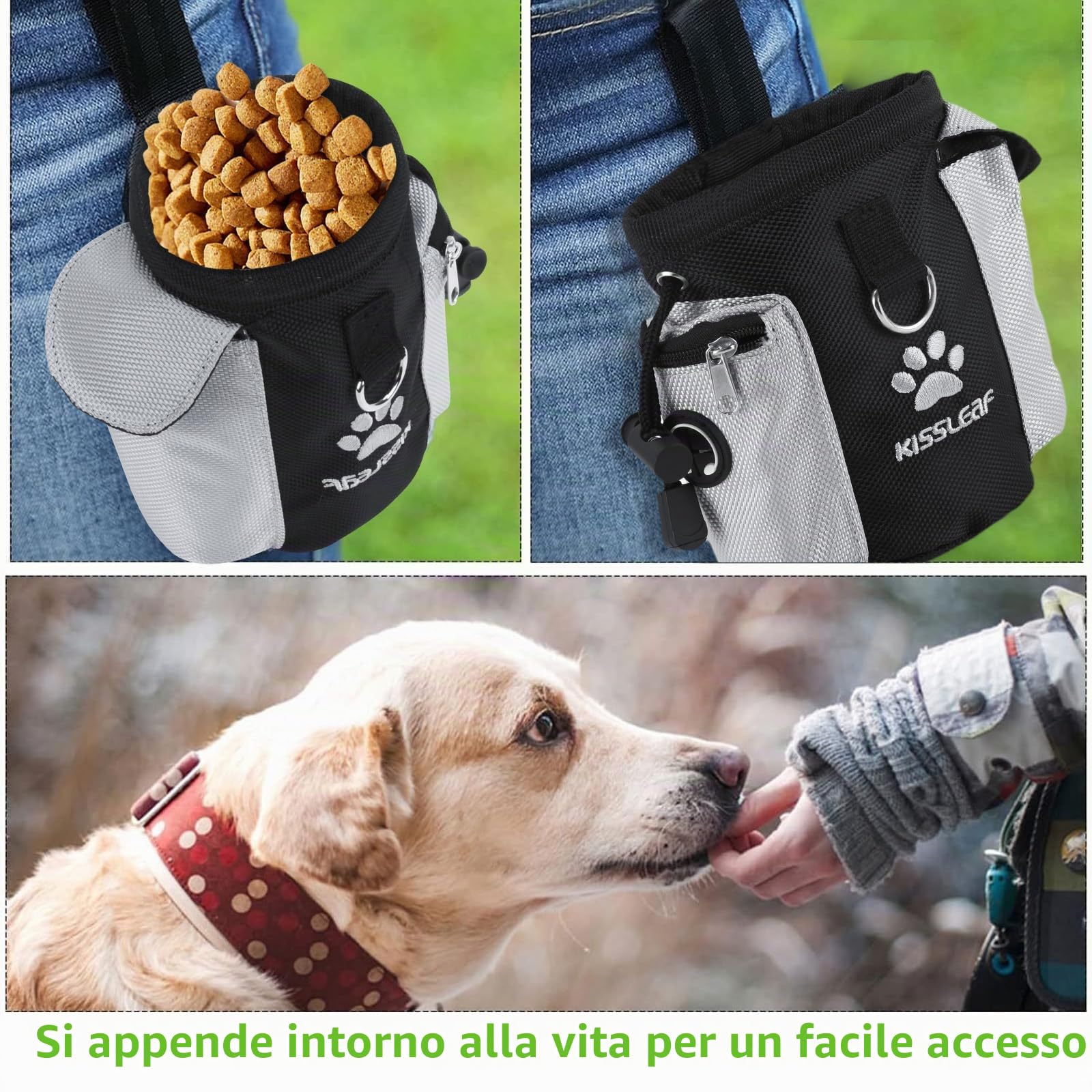 kissleaf Porta Premietti per Cani Multifunzionale Borsa Porta Snack Cane Sacchetto Addestramento Cani Marsupio Premi Cane Porta Sacchi Cibo Cane