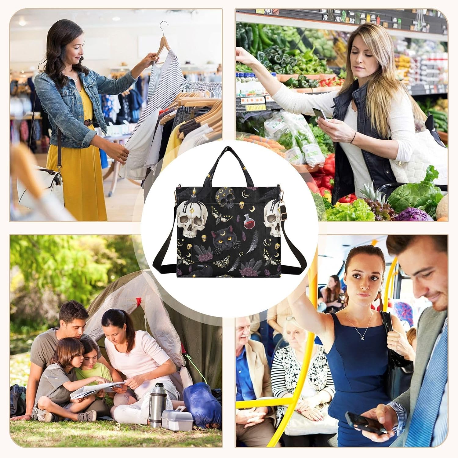 MNSRUU Corduroy Tote Bag for Women, Funny Skulls Tote Bag Crossbody Hobo Handbag Shoulder Bag for Work Travel