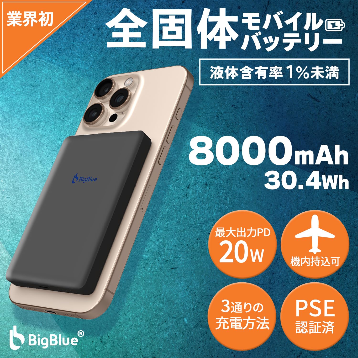 Amazon.co.jp: BigBlue 全固体 モバイルバッテリー 燃えない 8000mAh