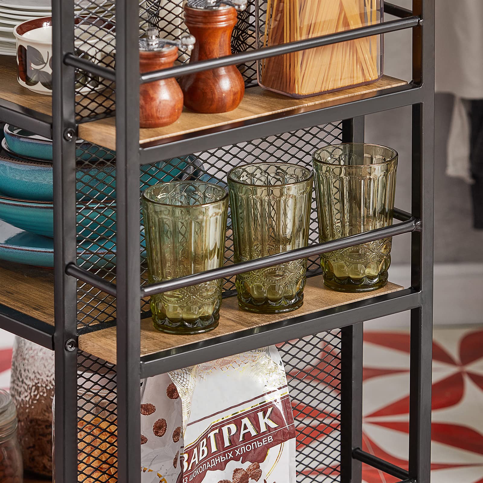 SoBuy Carrito Auxiliar con Ruedas, Carrito Cocina con 1 Cajón 3 Estantes y Estantes Laterales, Mueble Auxiliar de Cocina, Carro Herramientas Estilo Vintage 50 x 37 x 87 cm FKW99-N