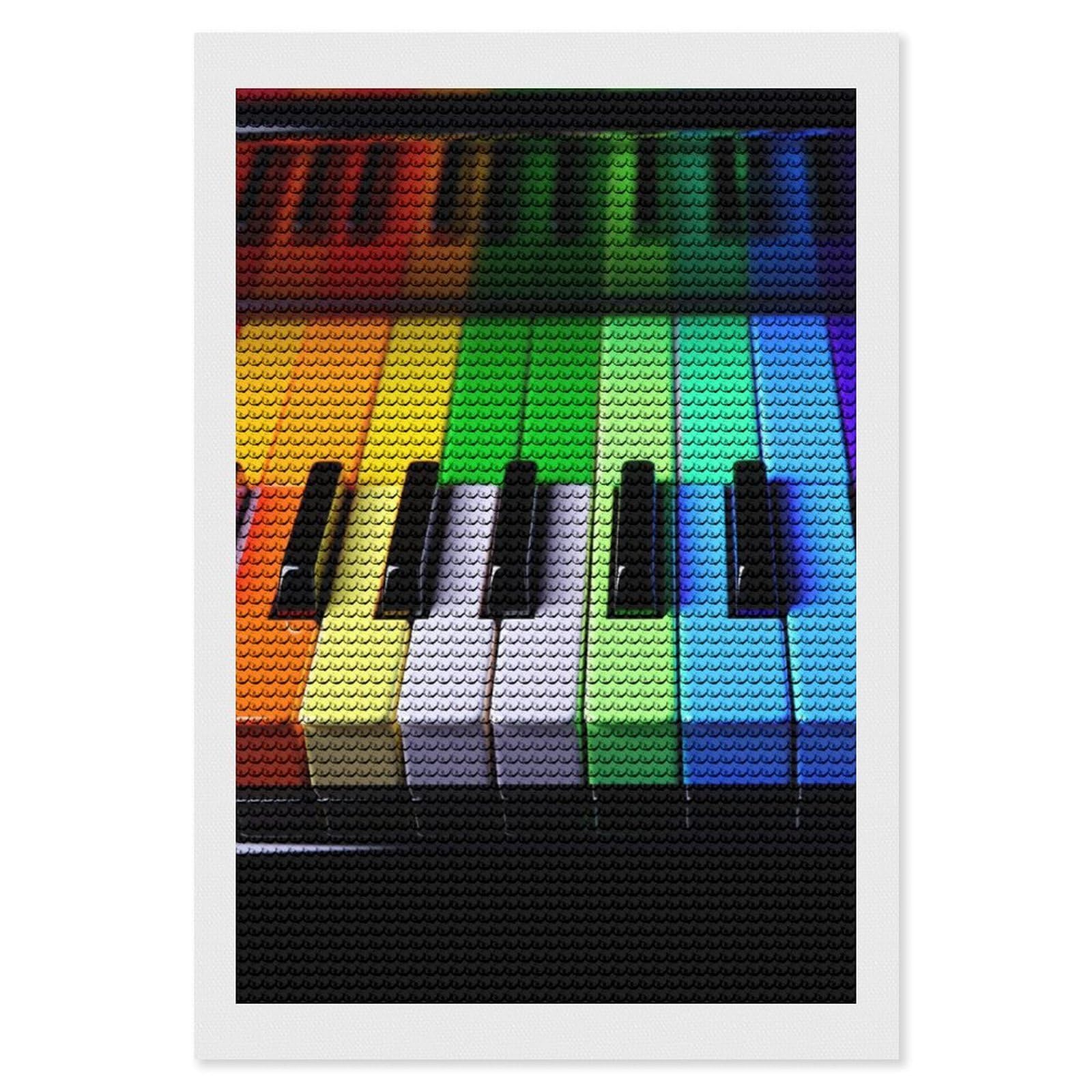 FodPand Colorful Piano Music Rainbow 5D Diamond Painting Kits for Adults Beginners Full Drill Round Diamond Dots Pictures Gem Art Supplies for Home Wall Room Decoration DIY Craft Set Gift 8x12