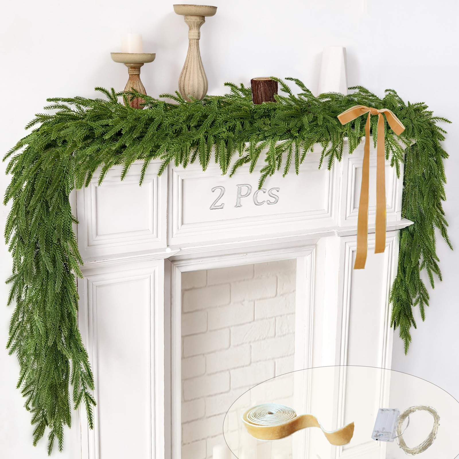 Cherica 2-Pack Norfolk Pine Garland with Lights