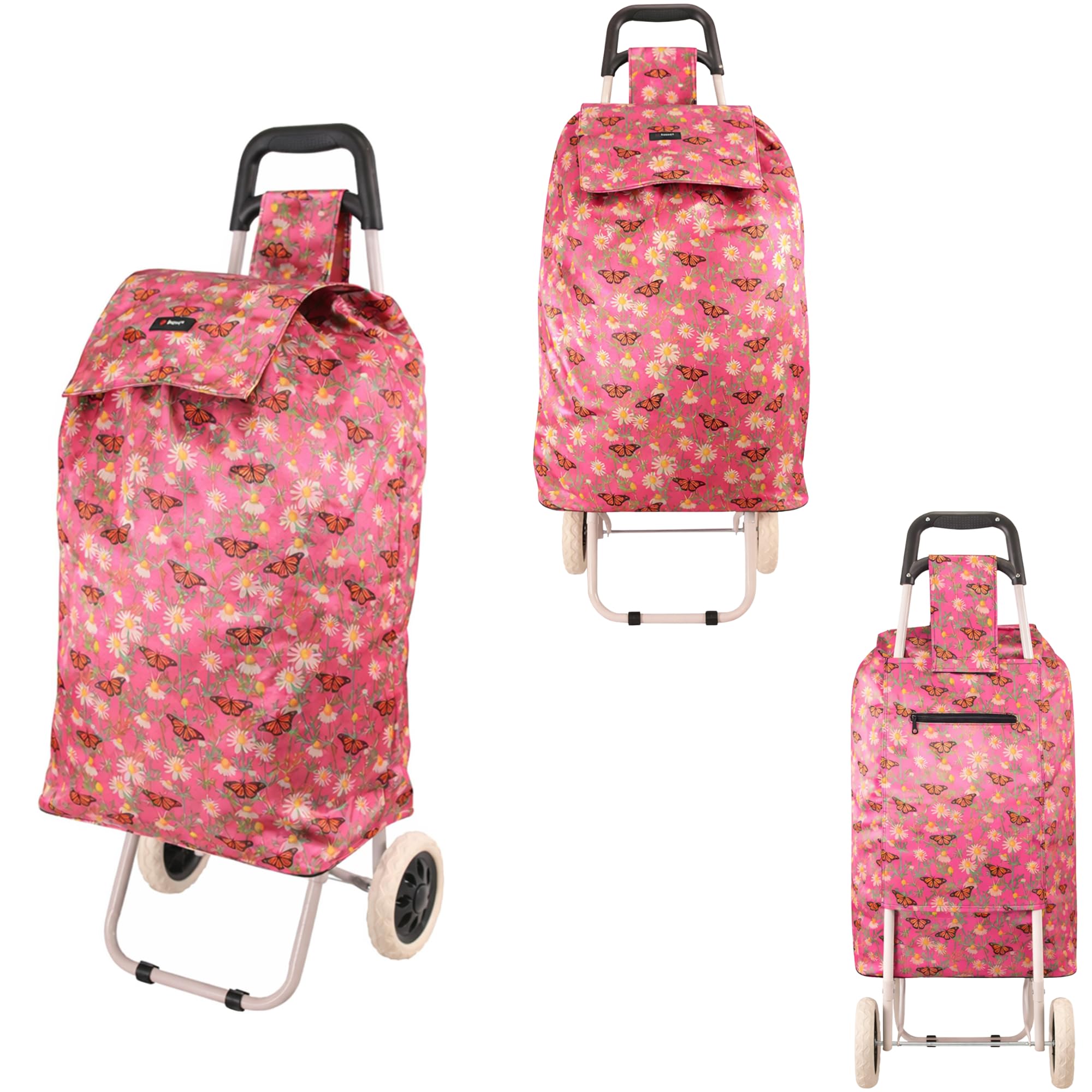 MS-001 80L Lightweight Shopping Trolley with 2 Wheels, Foldaway Push/Pull Cart for Easy Storage (Butterfly)
