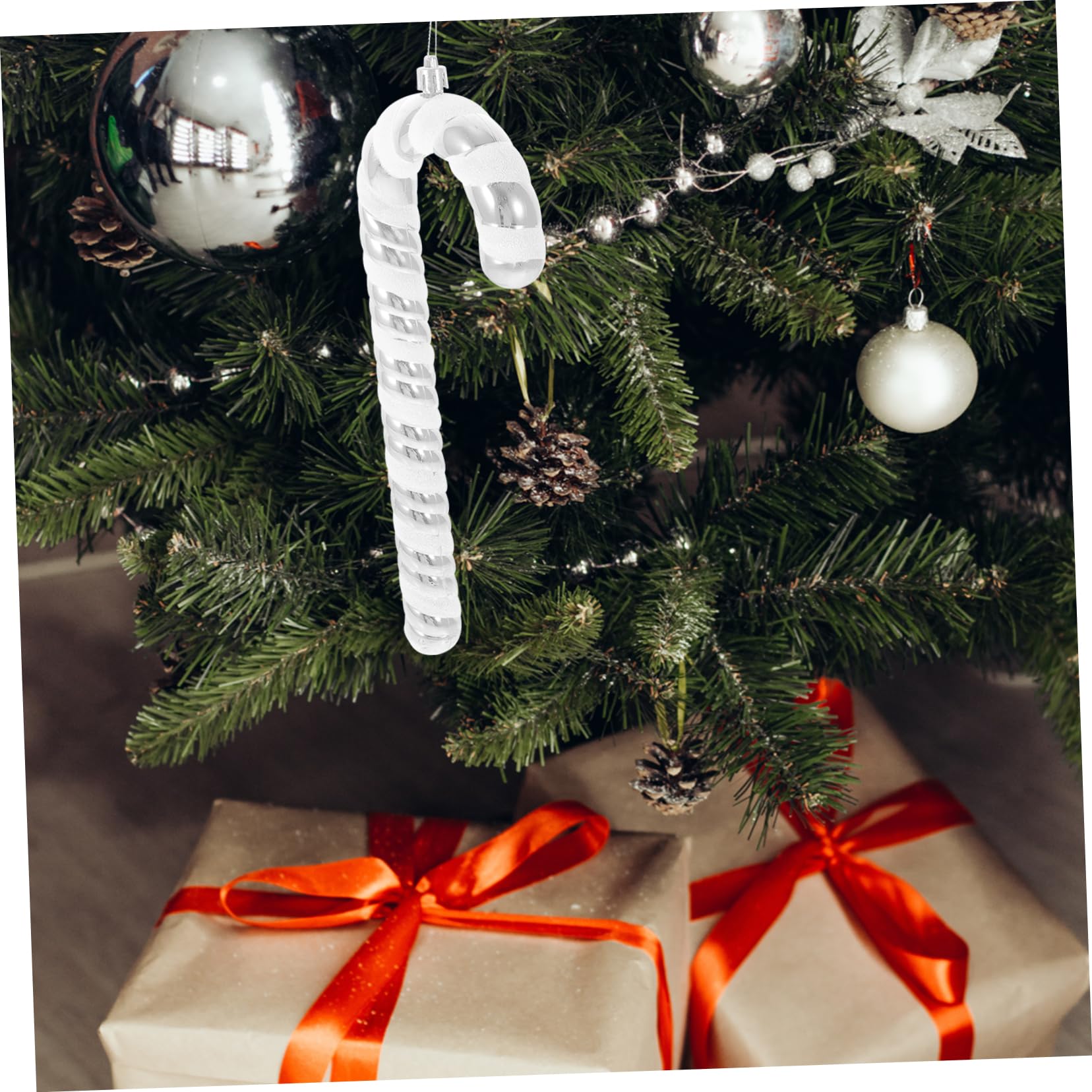 Ciieeo 8 STK Weihnachtsstock Weihnachtsbaum Hängende Ornamente Zuckerstangen-Ornamente Weihnachtsbaum Anhänger Weihnachtsschmuck Zuckerstange Weihnachtsbonbonverzierung Rot Plastik