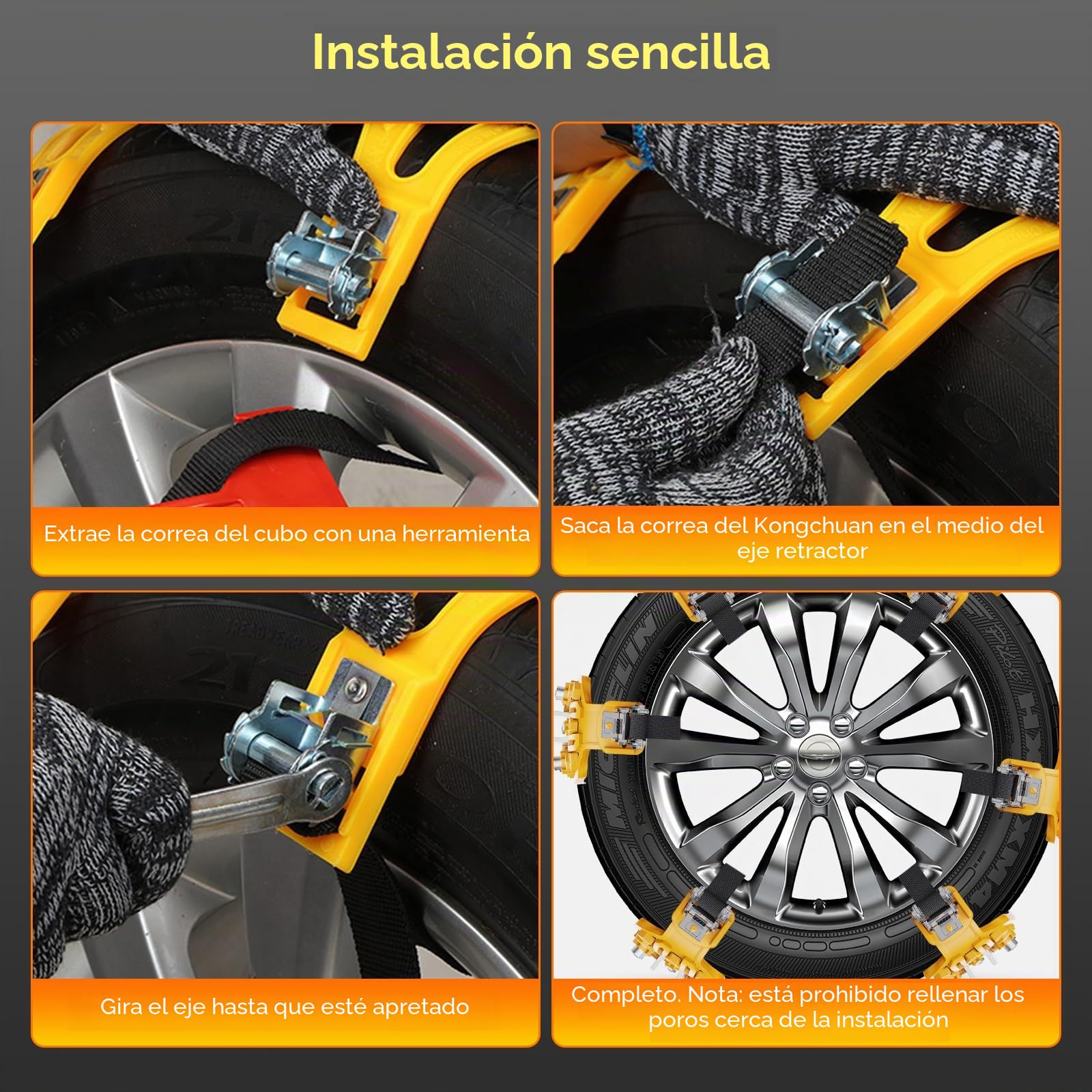 6PCS Cadenas de Nieve para Coche Ninonly Universal Cadenas para Coche con Pala de Nieve de Plástico y Guantes Cadenas para Nieve Fácil de instalar para Automóviles SUV Ancho Neumático 165-265mm
