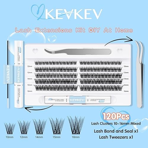Miniatura 2 de KevKev Extensiones de pestañas, 120 unidades, unión y sella, kit de pestañas naturales de rizo D de 0.35-0.630 pulgadas con aplicador para
