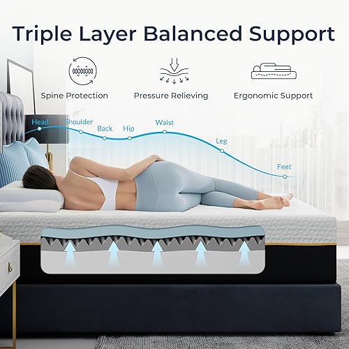 Miniatura 5 de Colchón de espuma viscoelástica de tamaño completo de 10 pulgadas, colchón de espuma viscoelástica refrescante en una caja, colchón de tamaño