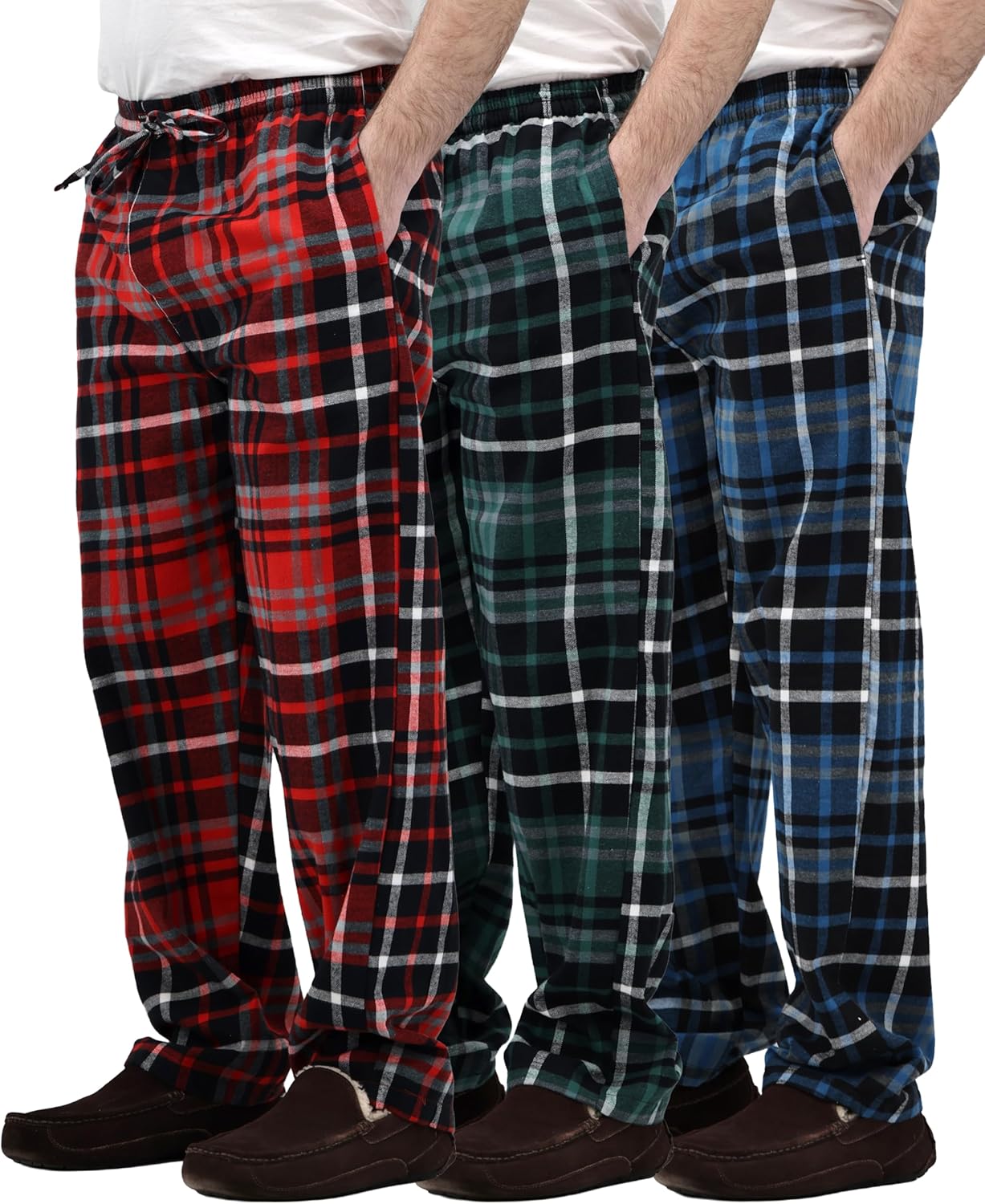 Andrew Scott Men's 3 Pack Cotton Flannel Fleece Brush Pajama Sleep & Lounge Pants