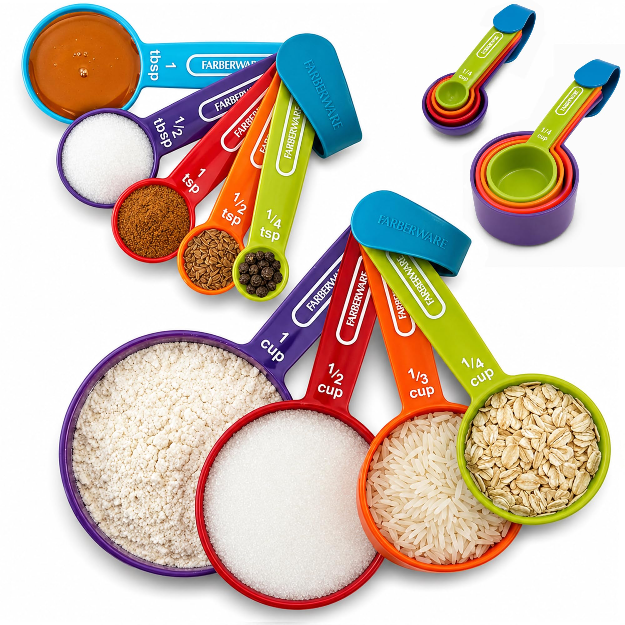Farberware Farbiges 9-teiliges Messbecher- und Löffel-Set aus Kunststoff