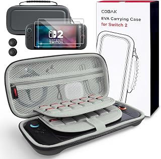 CoBak Large Capacity Carrying Case for Nintendo Switch 2 (2025) - 3 in 1 Accessories Bundle with 2 Screen Protectors, Thumb Grip Caps, 24 Game Cartridges, Hard Shell Portable Travel Pouch, Gray