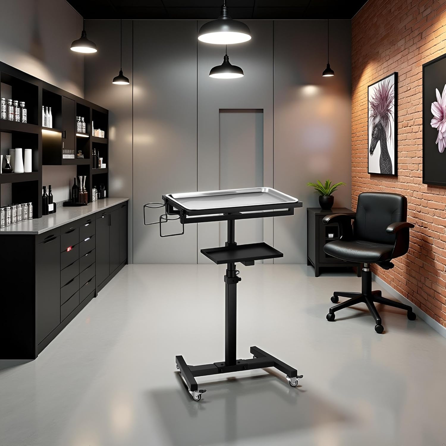 POARMEEY Stainless Steel Tattoo Tray with Wheels Trolley Adjustable Height Tattoo Workstation Rolling Tray for Studio Salon & Spa