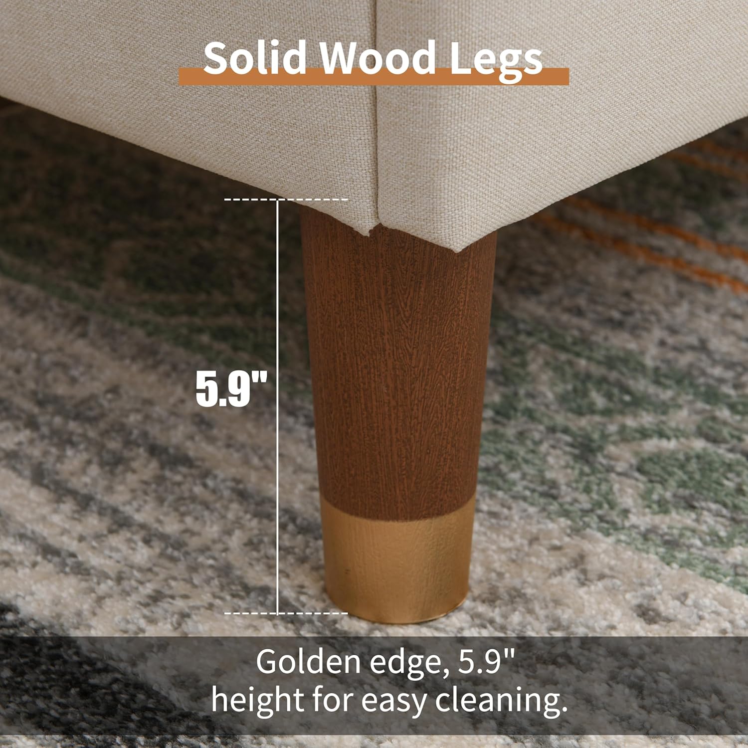 King Size Upholstered Platform Bed Frame, 15.16" Gold Edge Wingback Headboard, Linen Fabric & Wooden Slats, No Box Spring Needed, Easy Assembly, Beige