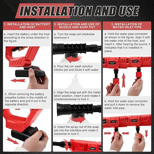 Miniatura 6 de Lavadora a presión inalámbrica compatible con batería Milwaukee18V, lavadora de chorro de presión inalámbrica con boquilla 6 en 1, manguera de 16