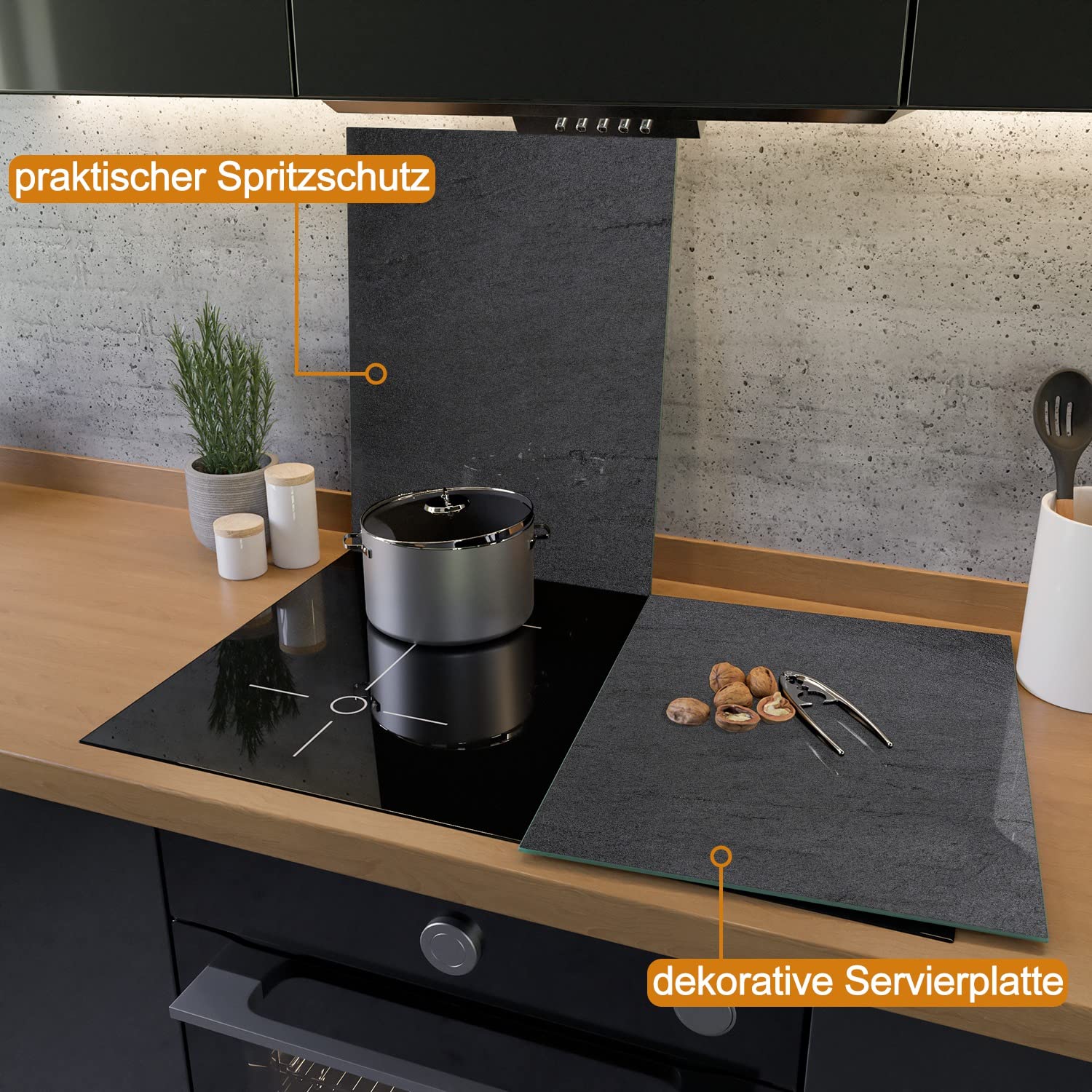 Wallario Herdabdeckplatte aus Glas, 2-teilig, 80x52cm, für Ceran- und Induktionsherde - Motiv: Schwarze Schiefertafel Optik Steintafel
