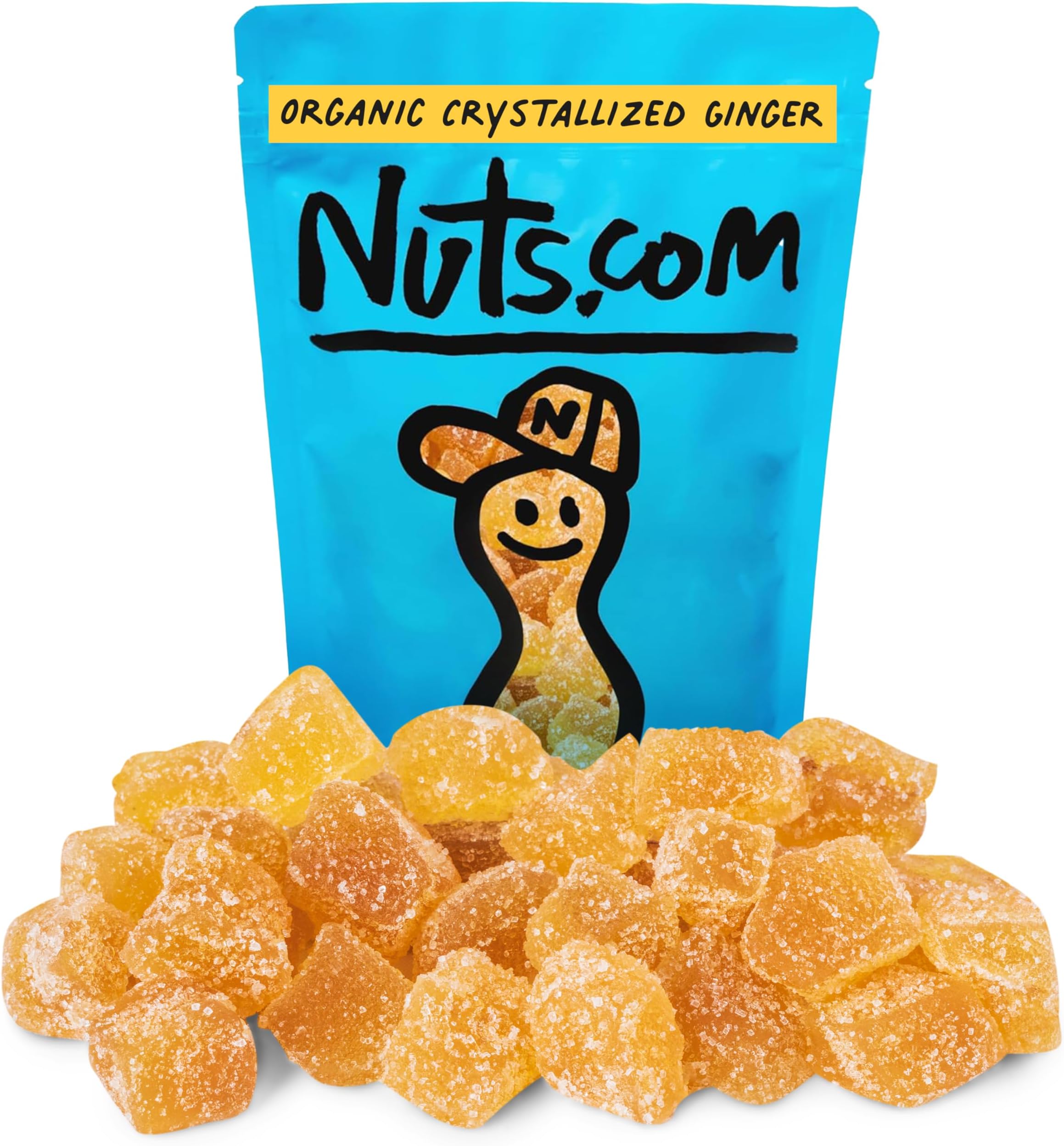 Organic Crystallized Ginger - Premium Crystallized Ginger Pieces - Spicy & Sweet Candied Ginger Crystals - Dried Ginger Chunks, Root - Digestive Snack Organic Ginger Candy (1 lb)