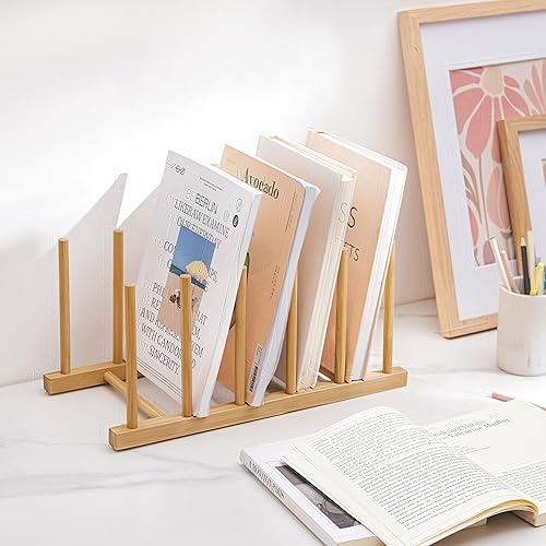 Miniatura 6 de HBlife Organizador de archivos de escritorio, clasificador de archivos vertical de 5 secciones, 1 paquete de soporte de archivo de bambú para el