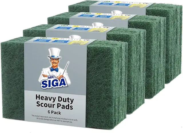 MR.SIGA Heavy Duty Green Scrub Pads - 24-Pack for Kitchen Cleaning