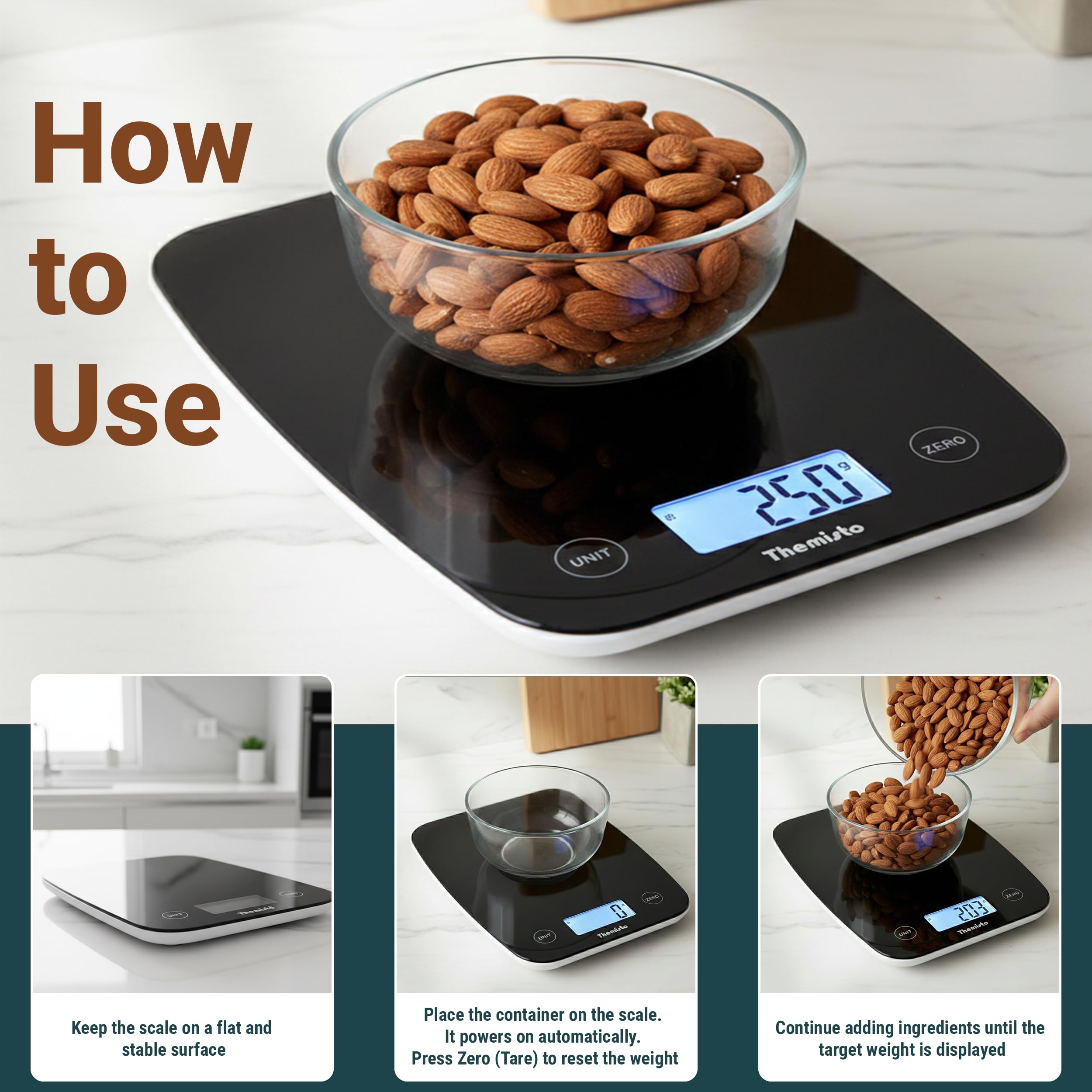 Themisto Digital Kitchen Scale - Touch Screen & 5kg Max -4