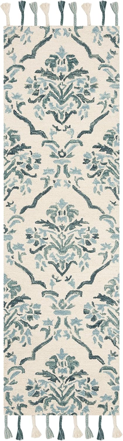 SAFAVIEH Suzani Collection 2'3" x 8' Ivory / Turquoise SZN205A Hand-Hooked Boho Premium Tassel Wool Runner Rug