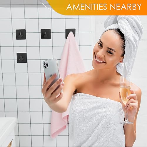 Miniatura 5 de SAYONEYES Ganchos autoadhesivos para toallas de baño, color negro mate, para montar en la puerta de baño, tiras fuertes de acero inoxidable SUS304