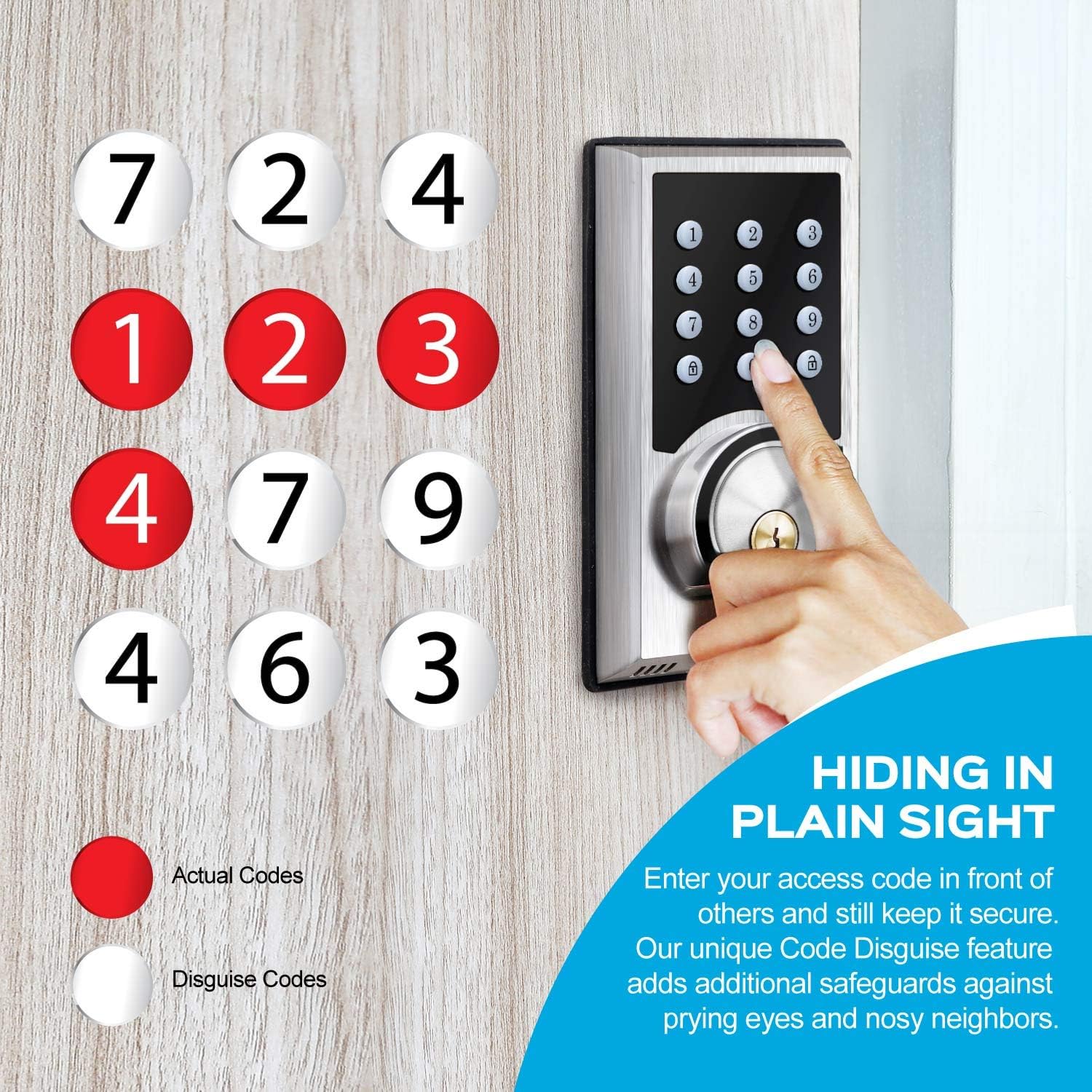 TURBOLOCK TL-201 Electronic Keypad Deadbolt Keyless Entry Door Lock w/Code Disguise, 21 Programmable Codes, 1-Touch Locking + 3 Backup Keys, Brush Nickel